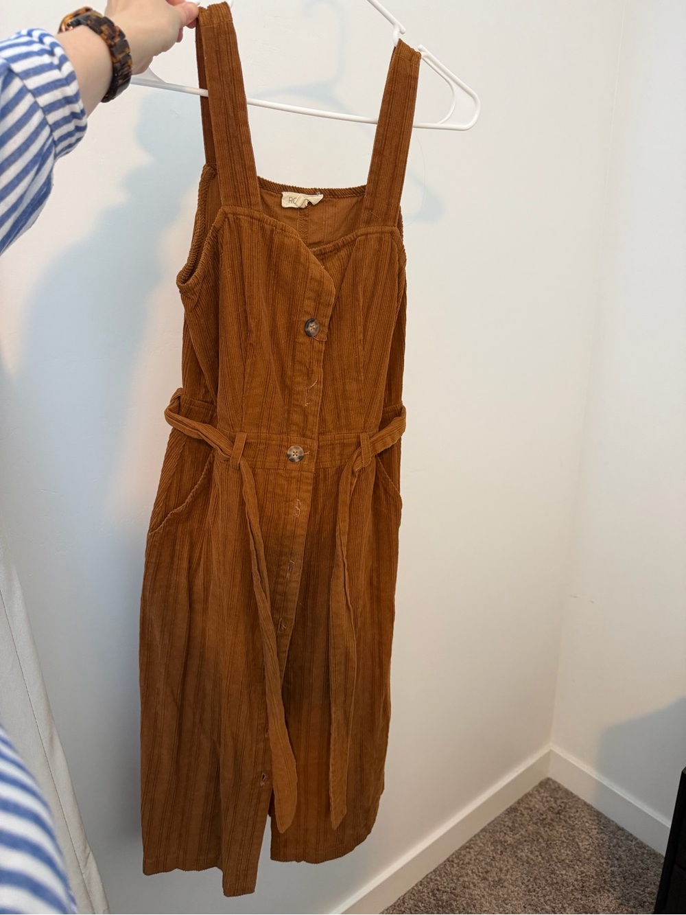 Roolee Rust Brown Corduroy Button-Front Midi Dress
